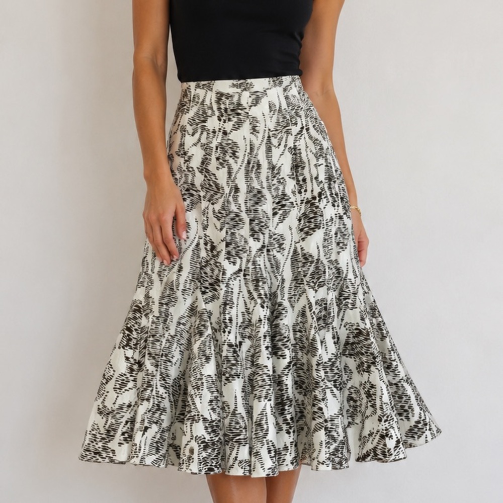 Carlisle Linenā Skirt 8 Brown White A Line Fit and Flare Maxi Midi Contemporary